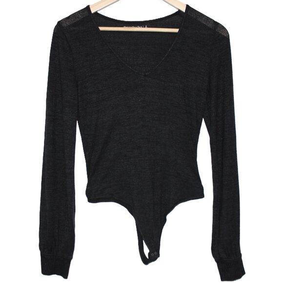 Womens Abercrombie & Fitch Black Long Sleeve V-Neck Bodysuit Sweater Top Size S - Picture 1 of 5